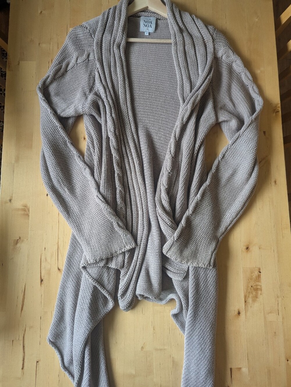 Noa Noa Cozy Cable Knit Cardigan in Light Taupe